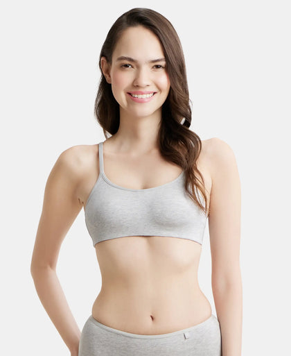 Wirefree Non Padded Super Combed Cotton Elastane Stretch Full Coverage Beginners Bra with Adjustable Straps - Steel Grey Melange