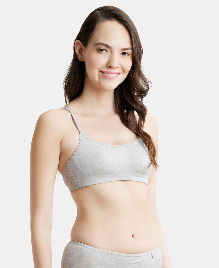 Wirefree Non Padded Super Combed Cotton Elastane Stretch Full Coverage Beginners Bra with Adjustable Straps - Steel Grey Melange