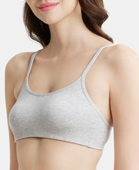Wirefree Non Padded Super Combed Cotton Elastane Stretch Full Coverage Beginners Bra with Adjustable Straps - Steel Grey Melange