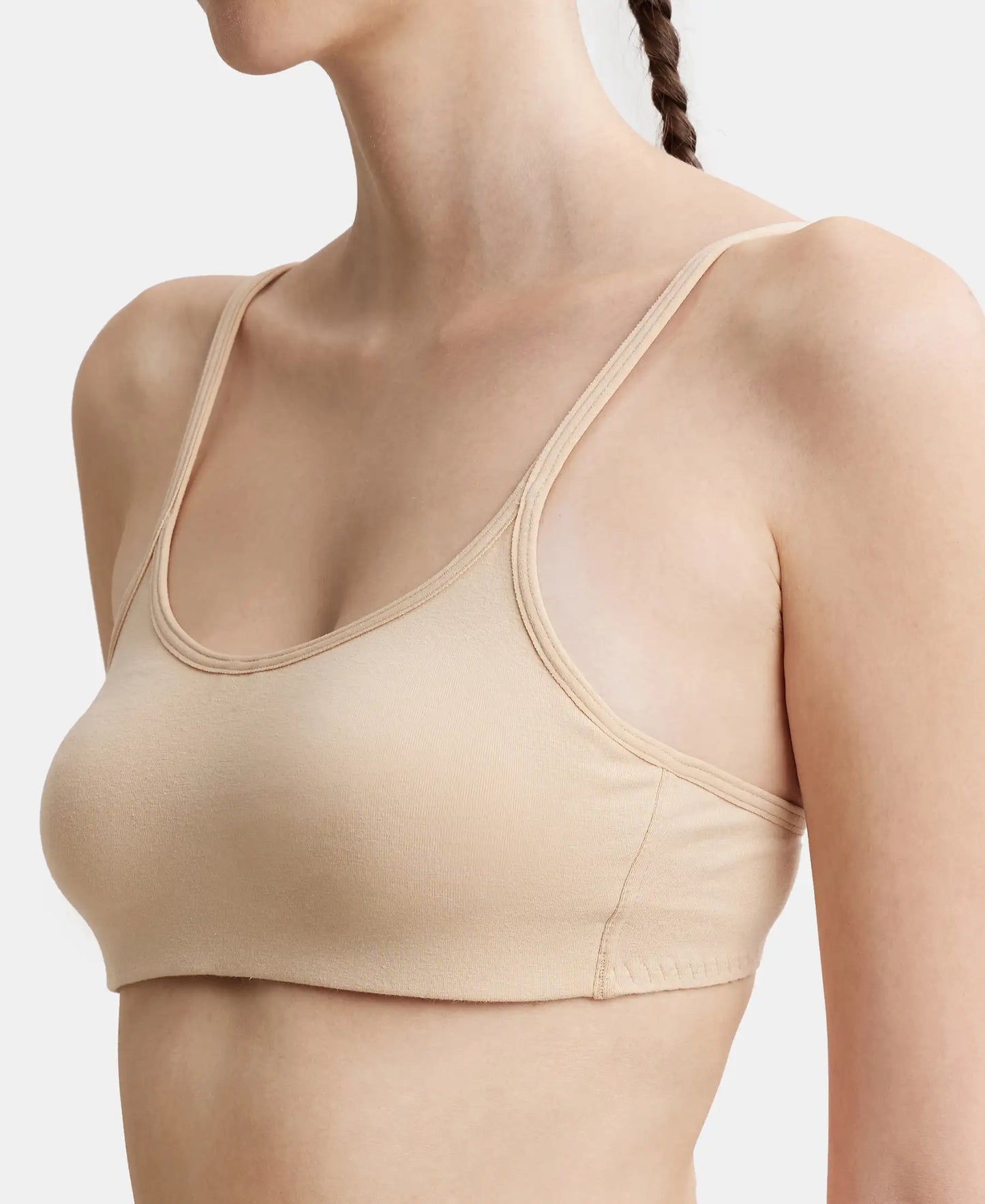 Wirefree Non Padded Super Combed Cotton Elastane Stretch Full Coverage Beginners Bra with Adjustable Straps - Skin