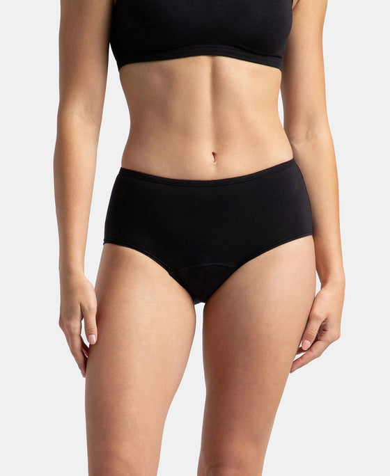 Super Combed Cotton Elastane Stretch Period Panty with Leak Proof Inner Absorbent Layer and StayFresh Treatment - Black & Desert Taupe (Pack of 2)