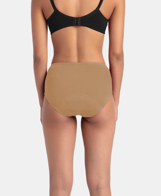Super Combed Cotton Elastane Stretch Period Panty with Leak Proof Inner Absorbent Layer and StayFresh Treatment - Black & Desert Taupe (Pack of 2)