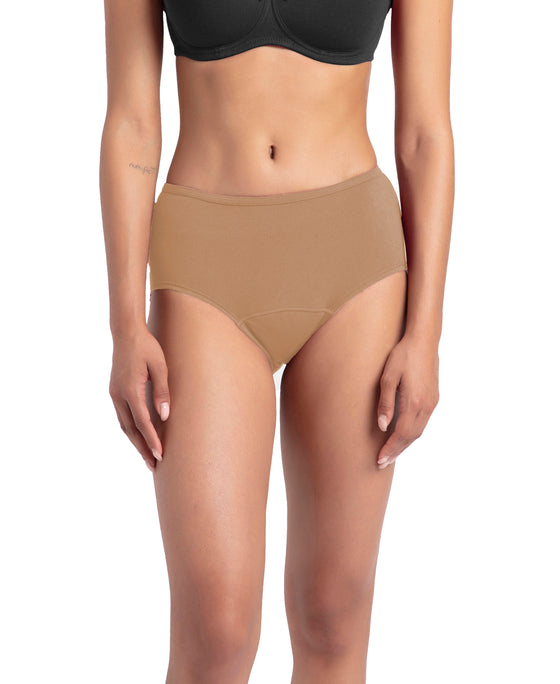 Super Combed Cotton Elastane Stretch Period Panty with Leak Proof Inner Absorbent Layer and StayFresh Treatment - Black & Desert Taupe (Pack of 2)