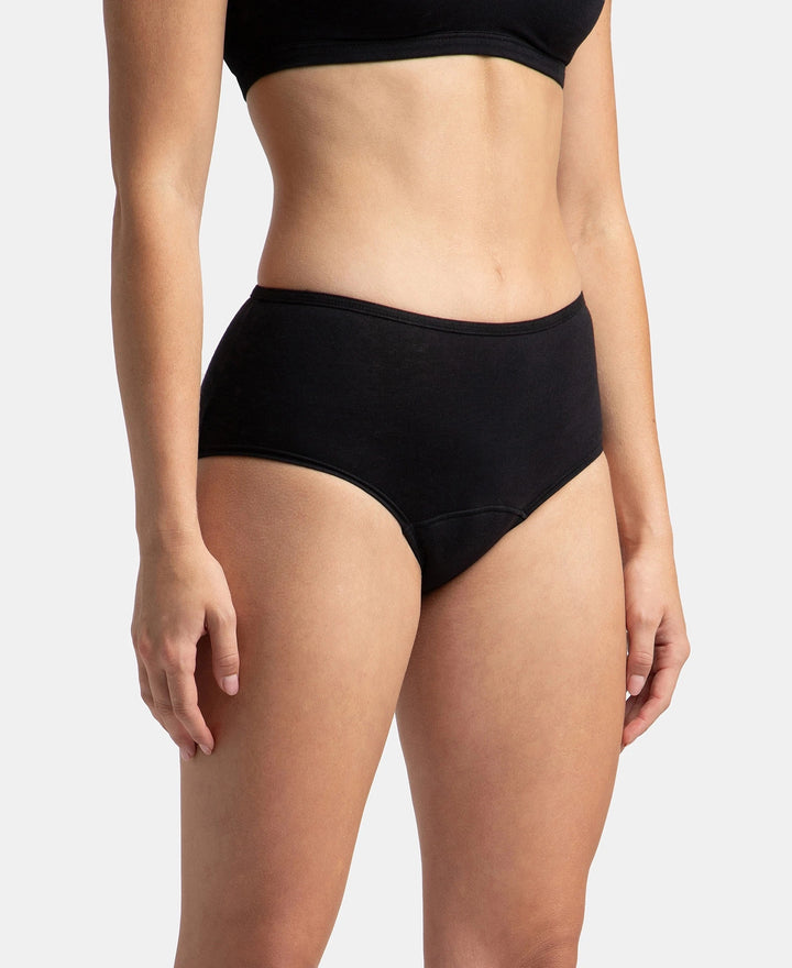 Super Combed Cotton Elastane Stretch Period Panty with Leak Proof Inner Absorbent Layer and StayFresh Treatment - Black & Desert Taupe (Pack of 2)