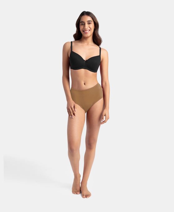 Super Combed Cotton Elastane Stretch Period Panty with Leak Proof Inner Absorbent Layer and StayFresh Treatment - Black & Desert Taupe (Pack of 2)