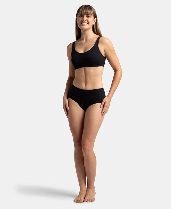 Super Combed Cotton Elastane Stretch Period Panty with Leak Proof Inner Absorbent Layer and StayFresh Treatment - Black & Desert Taupe (Pack of 2)