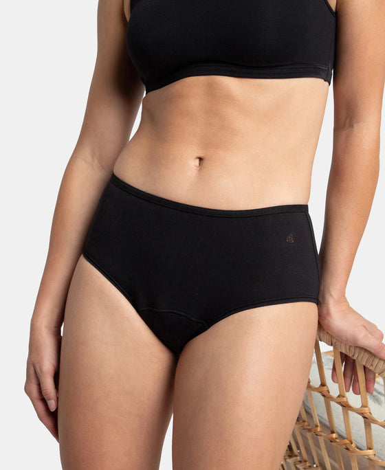 Super Combed Cotton Elastane Stretch Period Panty with Leak Proof Inner Absorbent Layer and StayFresh Treatment - Black & Desert Taupe (Pack of 2)