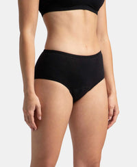 Super Combed Cotton Elastane Stretch Period Panty with Leak Proof Inner Absorbent Layer and StayFresh Treatment - Black (Pack of 2)