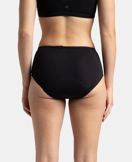 Super Combed Cotton Elastane Stretch Period Panty with Leak Proof Inner Absorbent Layer and StayFresh Treatment - Black