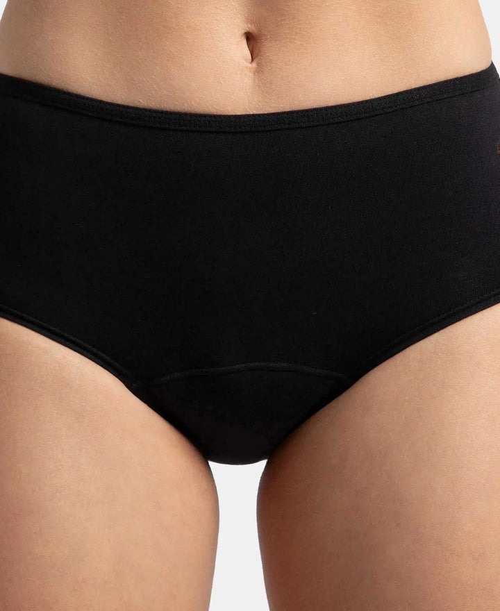 Super Combed Cotton Elastane Stretch Period Panty with Leak Proof Inner Absorbent Layer and StayFresh Treatment - Black (Pack of 2)