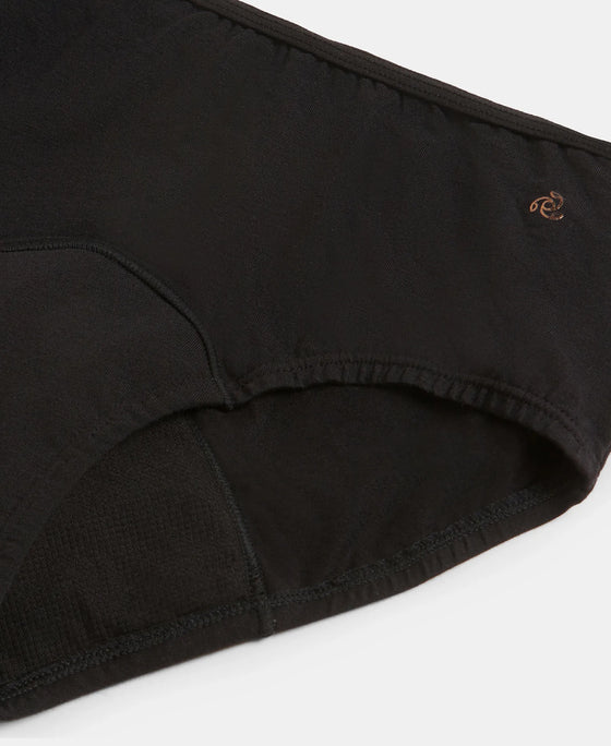 Super Combed Cotton Elastane Stretch Period Panty with Leak Proof Inner Absorbent Layer and StayFresh Treatment - Black