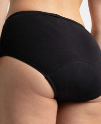 Super Combed Cotton Elastane Stretch Period Panty with Leak Proof Inner Absorbent Layer and StayFresh Treatment - Black (Pack of 2)