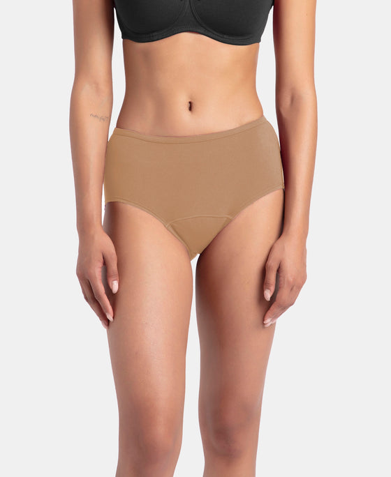 Super Combed Cotton Elastane Stretch Period Panty with Leak Proof Inner Absorbent Layer and StayFresh Treatment - Desert Taupe