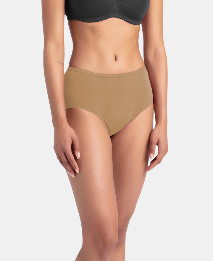 Super Combed Cotton Elastane Stretch Period Panty with Leak Proof Inner Absorbent Layer and StayFresh Treatment - Desert Taupe