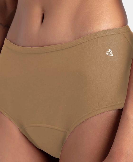 Super Combed Cotton Elastane Stretch Period Panty with Leak Proof Inner Absorbent Layer and StayFresh Treatment - Desert Taupe