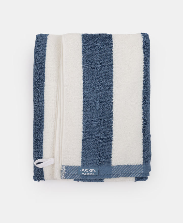 Cotton Terry Ultrasoft and Durable Striped Bath Towel with Hanger Loop - Provincial Blue
