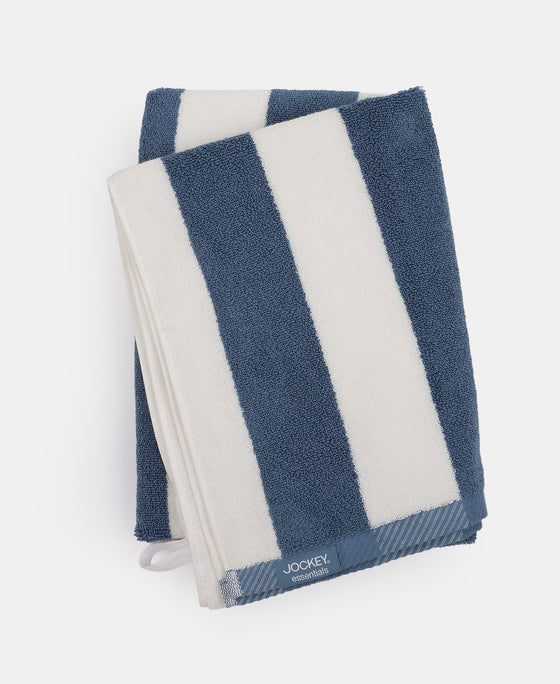 Cotton Terry Ultrasoft and Durable Striped Bath Towel with Hanger Loop - Provincial Blue