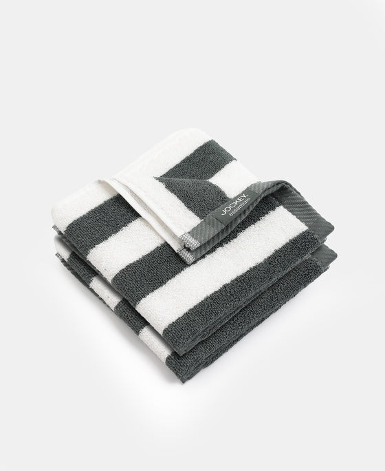 Cotton Terry Ultrasoft and Durable Striped Hand Towel with Hanger Loop - Balsam Green (Pack of 2)