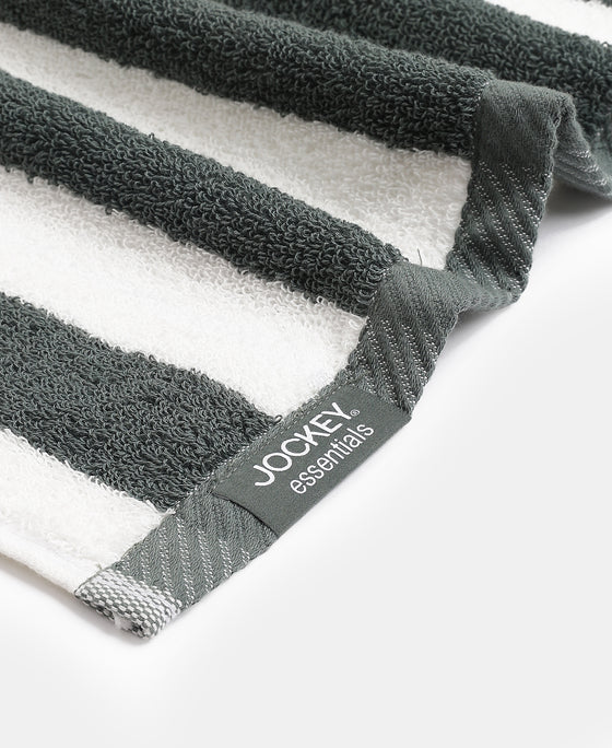 Cotton Terry Ultrasoft and Durable Striped Hand Towel with Hanger Loop - Balsam Green (Pack of 2)