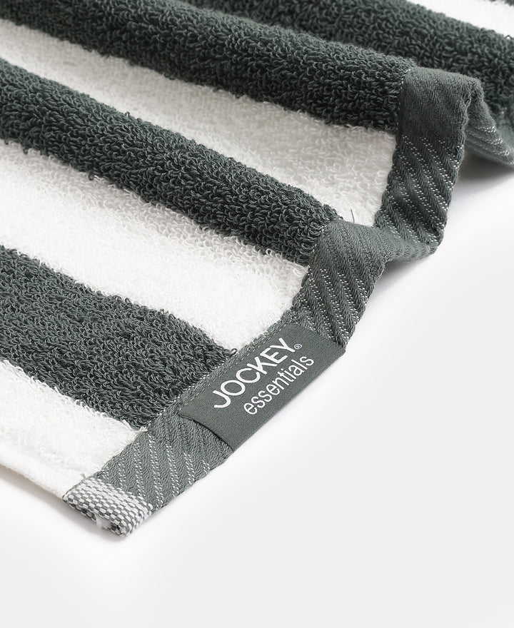 Cotton Terry Ultrasoft and Durable Striped Hand Towel with Hanger Loop - Balsam Green (Pack of 2)