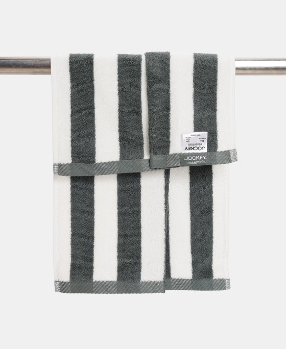 Cotton Terry Ultrasoft and Durable Striped Hand Towel with Hanger Loop - Balsam Green (Pack of 2)