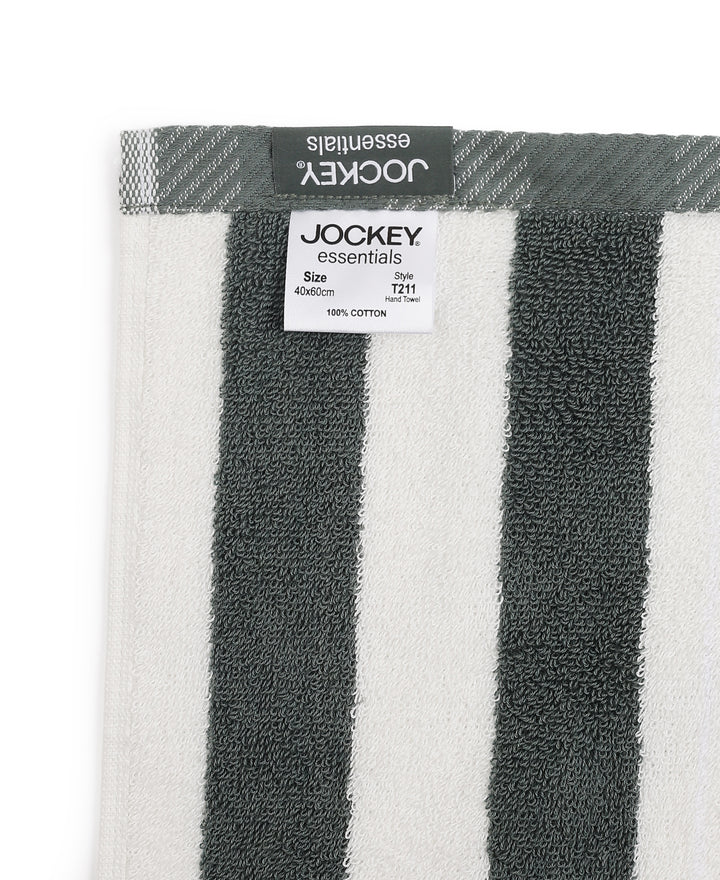 Cotton Terry Ultrasoft and Durable Striped Hand Towel with Hanger Loop - Balsam Green (Pack of 2)
