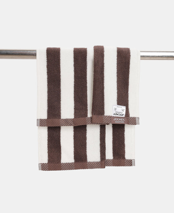 Cotton Terry Ultrasoft and Durable Striped Hand Towel with Hanger Loop - Deep Taupe (Pack of 2)