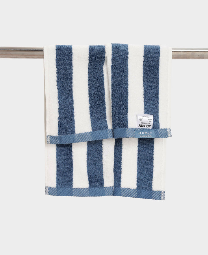 Cotton Terry Ultrasoft and Durable Striped Hand Towel with Hanger Loop - Provincial Blue (Pack of 2)