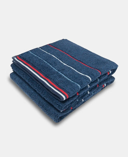 Cotton Rich Terry Ultrasoft and Durable Striped Hand Towel - Ink Blue Grindle (Pack of 2)