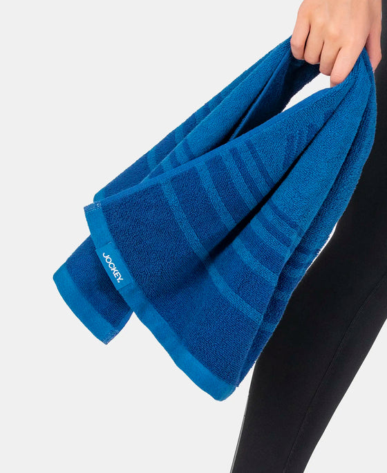 Cotton Terry Ultrasoft and Durable Striped Gym Towel - Move Blue (Pack of 2)