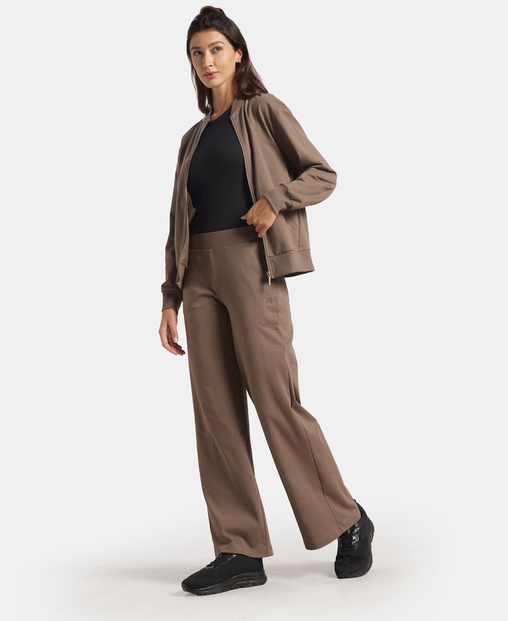 Super Combed Cotton Rich Relaxed Fit Wide Leg Pants with Zipper Pockets - Dark Khaki