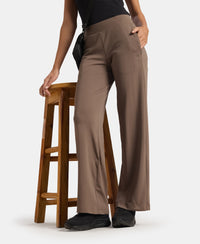 Super Combed Cotton Rich Relaxed Fit Wide Leg Pants with Zipper Pockets - Dark Khaki