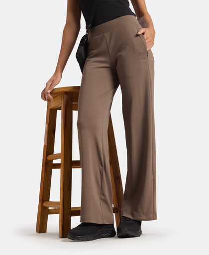 Super Combed Cotton Rich Relaxed Fit Wide Leg Pants with Zipper Pockets - Dark Khaki