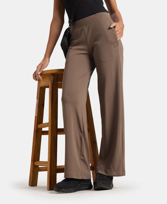 Super Combed Cotton Rich Relaxed Fit Wide Leg Pants with Zipper Pockets - Dark Khaki