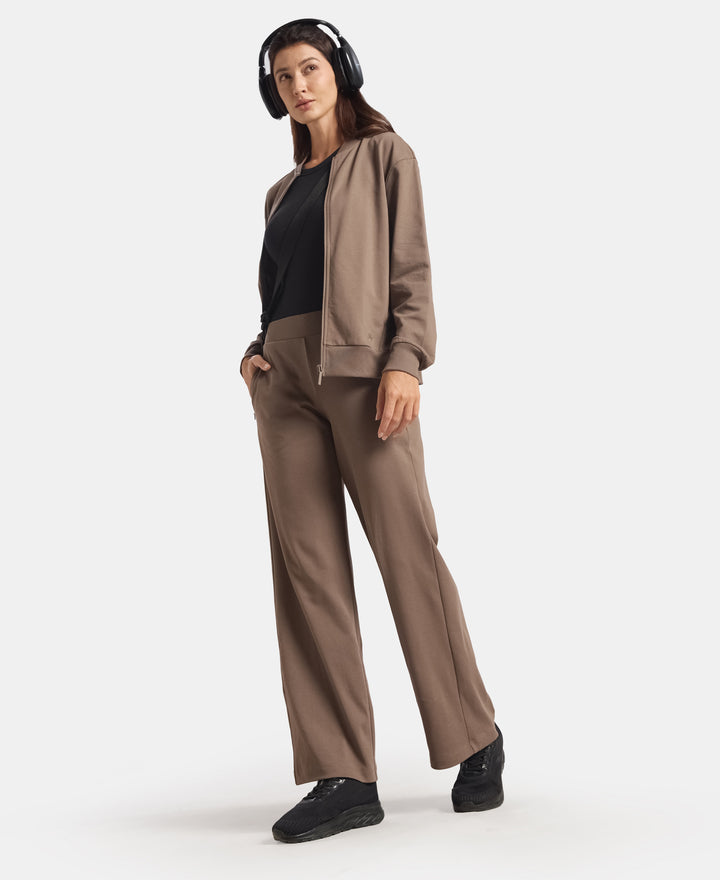 Super Combed Cotton Rich Relaxed Fit Wide Leg Pants with Zipper Pockets - Dark Khaki
