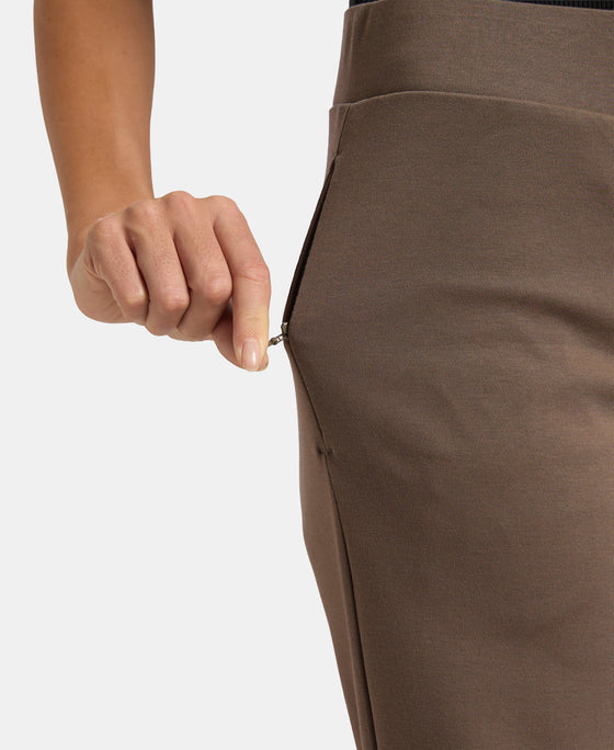Super Combed Cotton Rich Relaxed Fit Wide Leg Pants with Zipper Pockets - Dark Khaki
