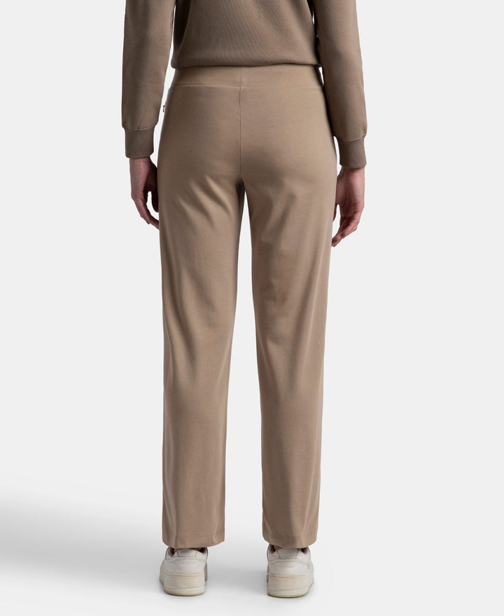 Super Combed Cotton Rich Relaxed Fit Wide Leg Pants with Zipper Pockets - Desert Taupe