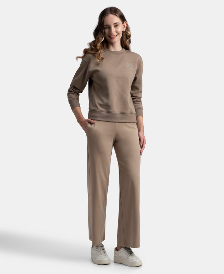 Super Combed Cotton Rich Relaxed Fit Wide Leg Pants with Zipper Pockets - Desert Taupe