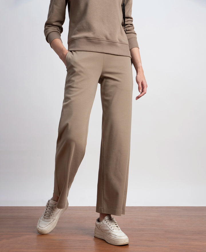 Super Combed Cotton Rich Relaxed Fit Wide Leg Pants with Zipper Pockets - Desert Taupe