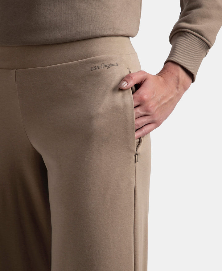 Super Combed Cotton Rich Relaxed Fit Wide Leg Pants with Zipper Pockets - Desert Taupe