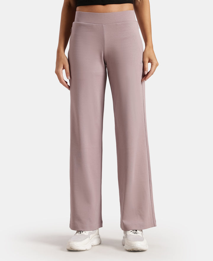 Super Combed Cotton Rich Relaxed Fit Wide Leg Pants with Zipper Pockets - Quail