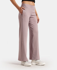 Super Combed Cotton Rich Relaxed Fit Wide Leg Pants with Zipper Pockets - Quail