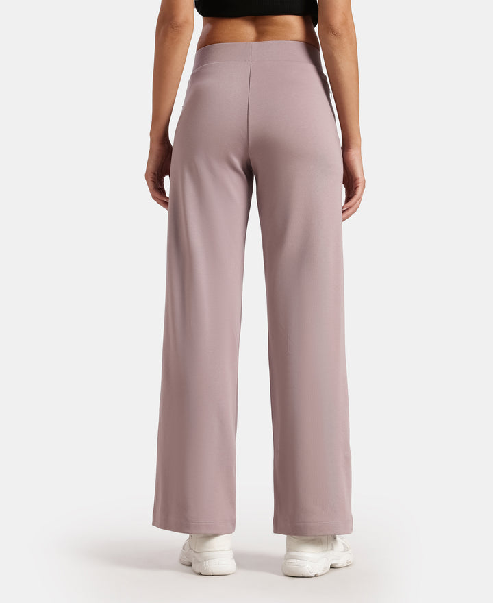 Super Combed Cotton Rich Relaxed Fit Wide Leg Pants with Zipper Pockets - Quail
