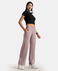 Super Combed Cotton Rich Relaxed Fit Wide Leg Pants with Zipper Pockets - Quail