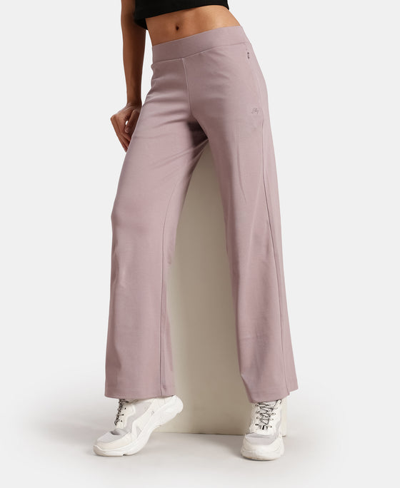 Super Combed Cotton Rich Relaxed Fit Wide Leg Pants with Zipper Pockets - Quail