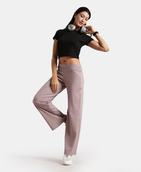 Super Combed Cotton Rich Relaxed Fit Wide Leg Pants with Zipper Pockets - Quail