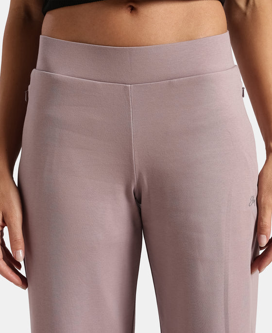 Super Combed Cotton Rich Relaxed Fit Wide Leg Pants with Zipper Pockets - Quail