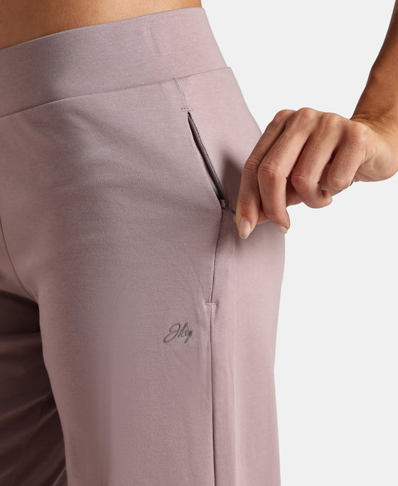 Super Combed Cotton Rich Relaxed Fit Wide Leg Pants with Zipper Pockets - Quail