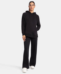 Super Combed Cotton Rich Fleece Fabric Raglan Sleeve Hoodie Sweatshirt - Black