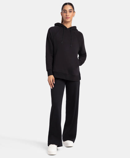 Super Combed Cotton Rich Fleece Fabric Raglan Sleeve Hoodie Sweatshirt - Black